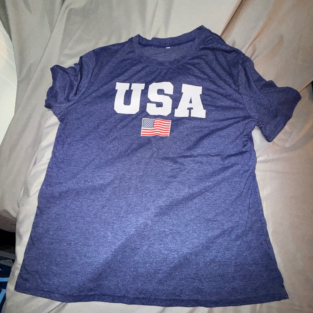 Unbranded USA Graphic T-Shirt Mens 2XL Navy Blue Excellent Heathered Patriotic